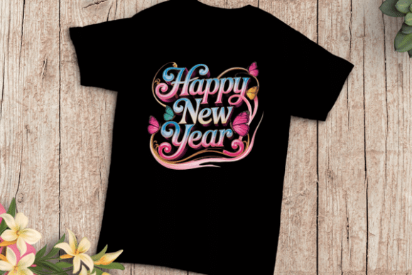3D Happy New Year Text with Butterflies
