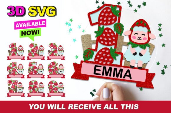 Baby Sheep Strawberry Numbers Topper