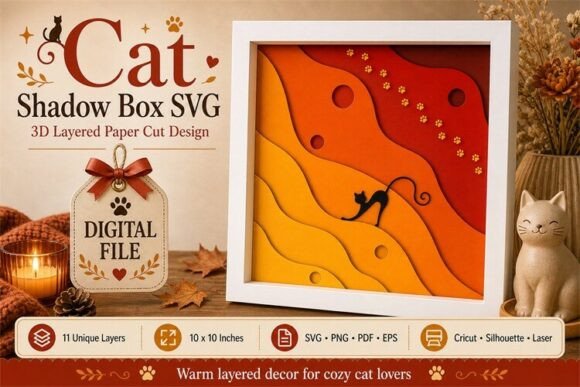 Cat Shadow Box SVG Layered Paper Art