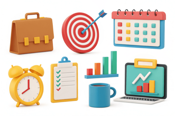 Colorful 3D Business Icons Set for Produ