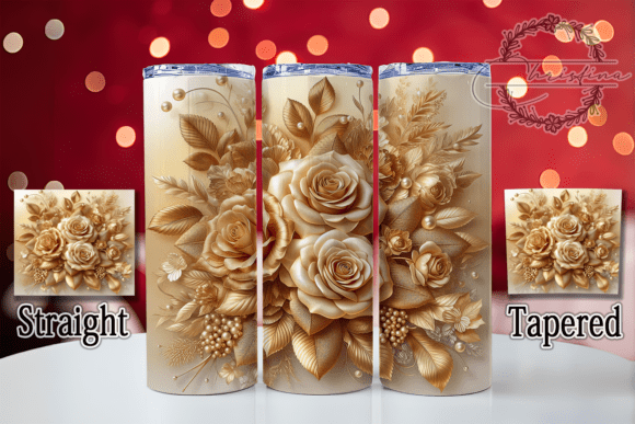 Elevate Your Drinkware Projects with the 3D Gold Metallic Rose Tumbler Design