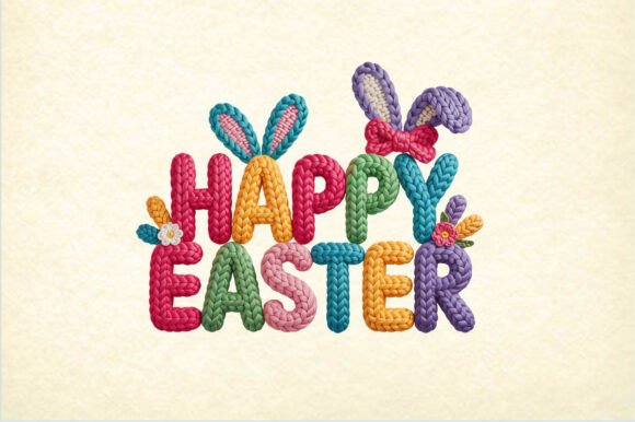 Happy Easter 3D Faux Yarn Typography PNG