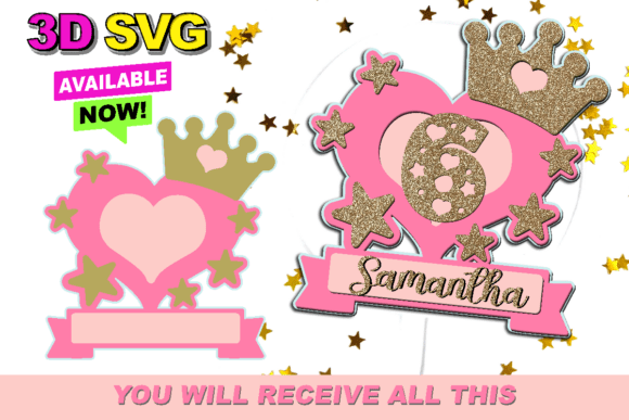 Princess Cake Topper: Elevating Your Digital Crafting with Ready-to-Use 3D SVGs